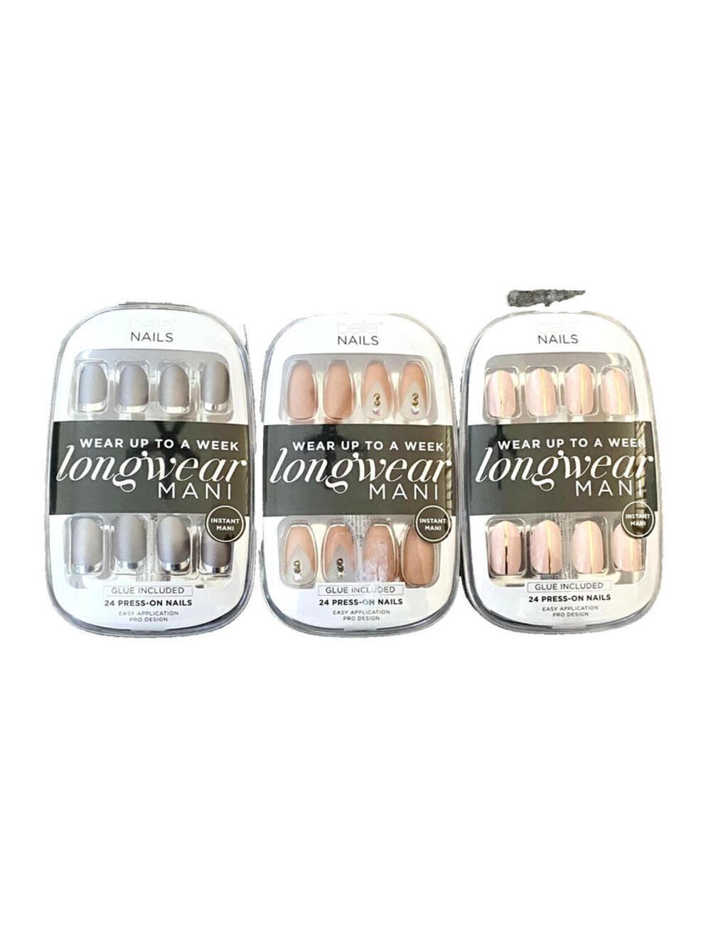 3-Pack New Bella Nails Longwear Instant Mani Press-On Nails - No Reps! (Sealed)